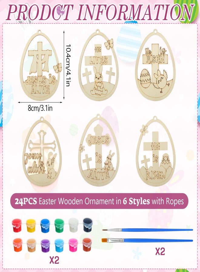 DoubleFill مجموعة DoubleFill المكونة من 26 قطعة من بيض عيد الفصح الديني للأطفال، مجموعة زينة بيض خشبي "قام يسوع" يمكنك تلوينها بنفسك، مثالية لأنشطة فصول مدارس الأحد وحفلات الأطفال. - Image 3